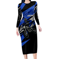 Personalized Extreme Motocross Family Matching Long Sleeve Bodycon Dress and Hawaiian Shirt with Blue Rider – Dirt Bike Racing Design - Wonder Print Shop