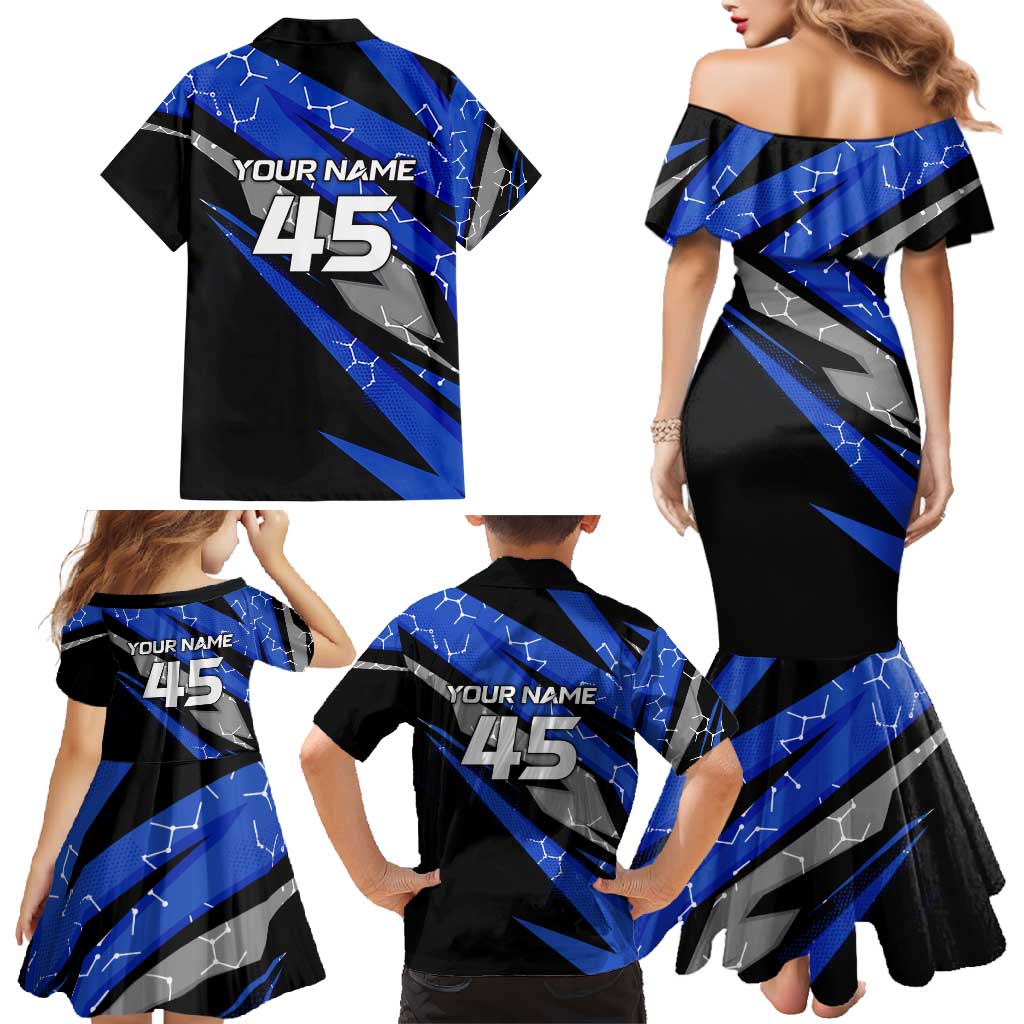 Personalized Extreme Motocross Family Matching Mermaid Dress and Hawaiian Shirt with Blue Rider – Dirt Bike Racing Design - Wonder Print Shop