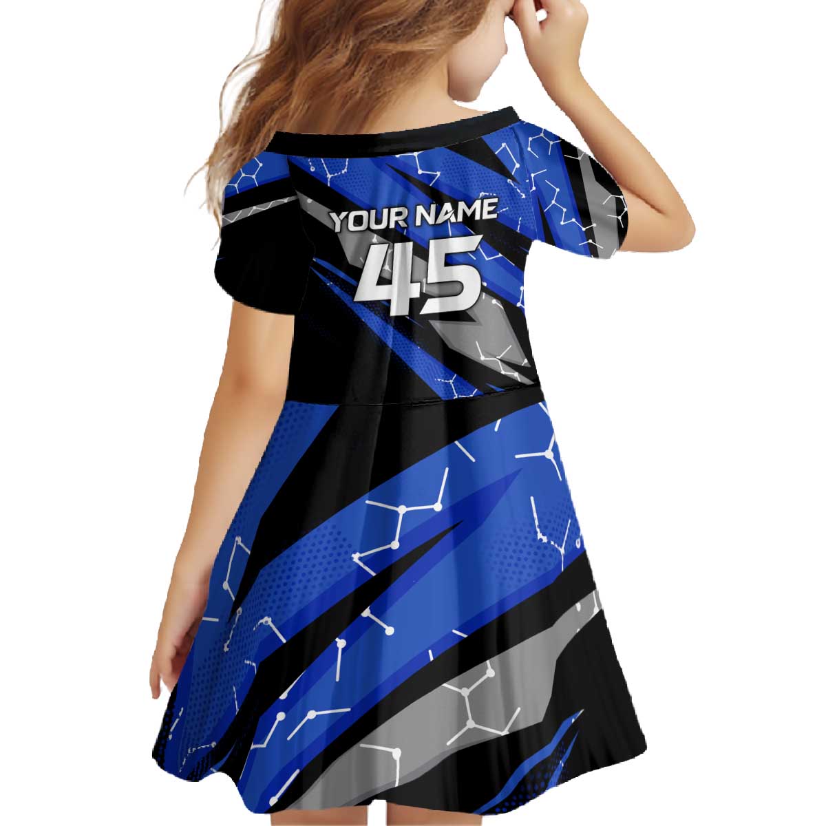 Personalized Extreme Motocross Family Matching Off The Shoulder Long Sleeve Dress and Hawaiian Shirt with Blue Rider – Dirt Bike Racing Design - Wonder Print Shop