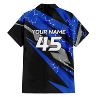 Personalized Extreme Motocross Family Matching Off The Shoulder Long Sleeve Dress and Hawaiian Shirt with Blue Rider – Dirt Bike Racing Design - Wonder Print Shop