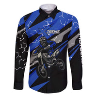 Personalized Extreme Motocross Family Matching Off The Shoulder Long Sleeve Dress and Hawaiian Shirt with Blue Rider – Dirt Bike Racing Design - Wonder Print Shop