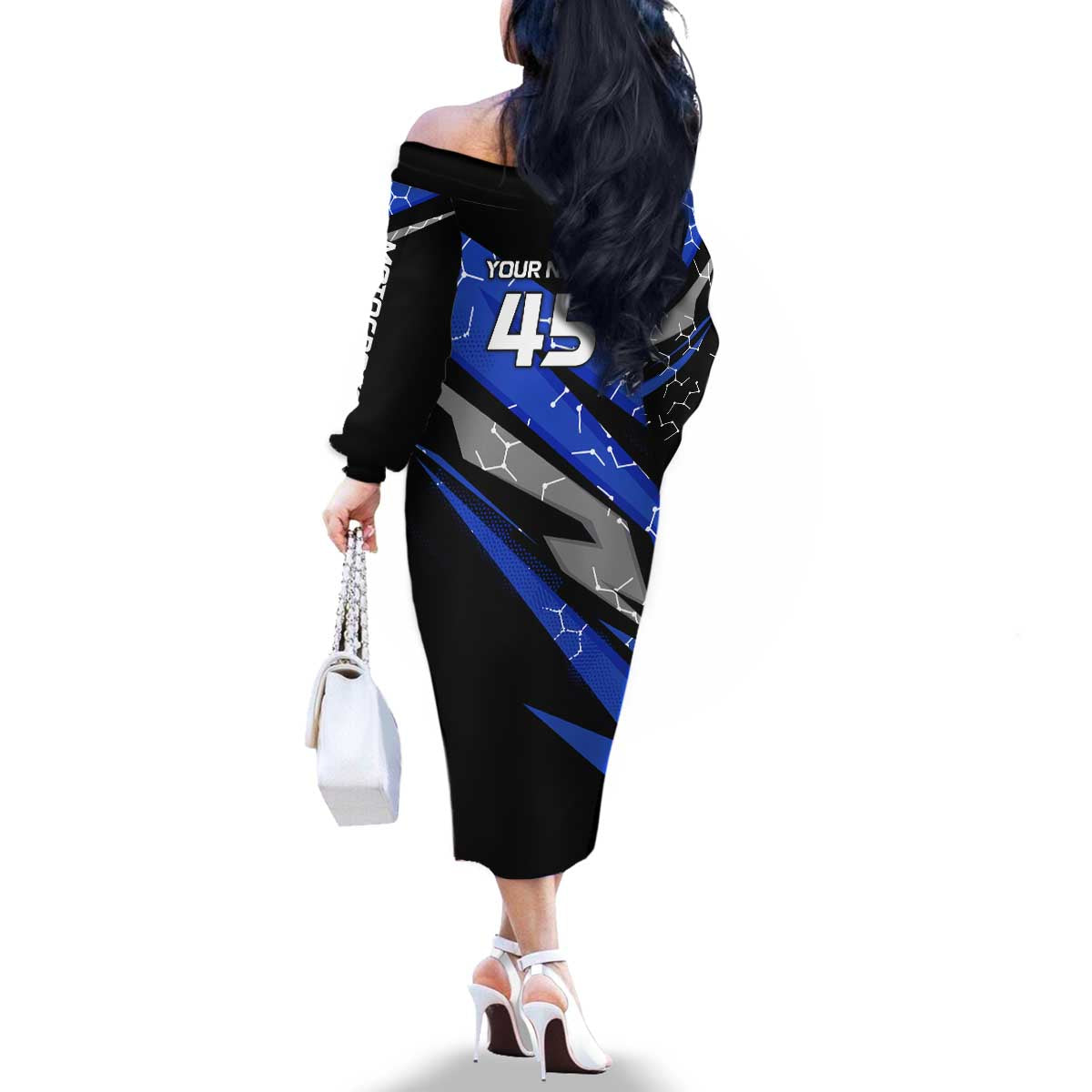 Personalized Extreme Motocross Family Matching Off The Shoulder Long Sleeve Dress and Hawaiian Shirt with Blue Rider – Dirt Bike Racing Design - Wonder Print Shop