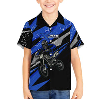 Personalized Extreme Motocross Family Matching Off The Shoulder Long Sleeve Dress and Hawaiian Shirt with Blue Rider – Dirt Bike Racing Design - Wonder Print Shop