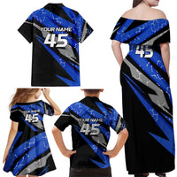 Personalized Extreme Motocross Family Matching Off Shoulder Maxi Dress and Hawaiian Shirt with Blue Rider – Dirt Bike Racing Design - Wonder Print Shop