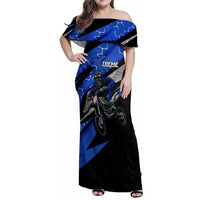 Personalized Extreme Motocross Family Matching Off Shoulder Maxi Dress and Hawaiian Shirt with Blue Rider – Dirt Bike Racing Design - Wonder Print Shop