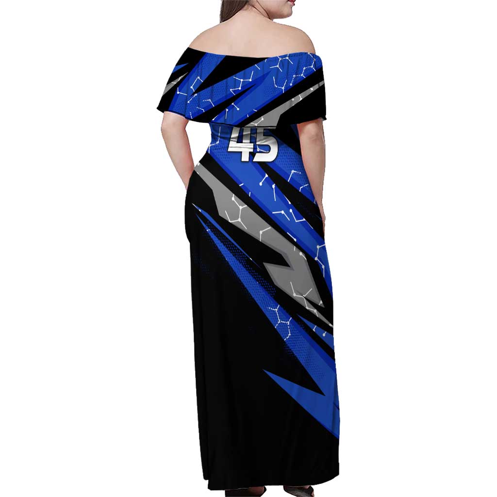 Personalized Extreme Motocross Family Matching Off Shoulder Maxi Dress and Hawaiian Shirt with Blue Rider – Dirt Bike Racing Design - Wonder Print Shop