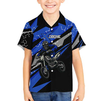 Personalized Extreme Motocross Family Matching Off Shoulder Maxi Dress and Hawaiian Shirt with Blue Rider – Dirt Bike Racing Design - Wonder Print Shop