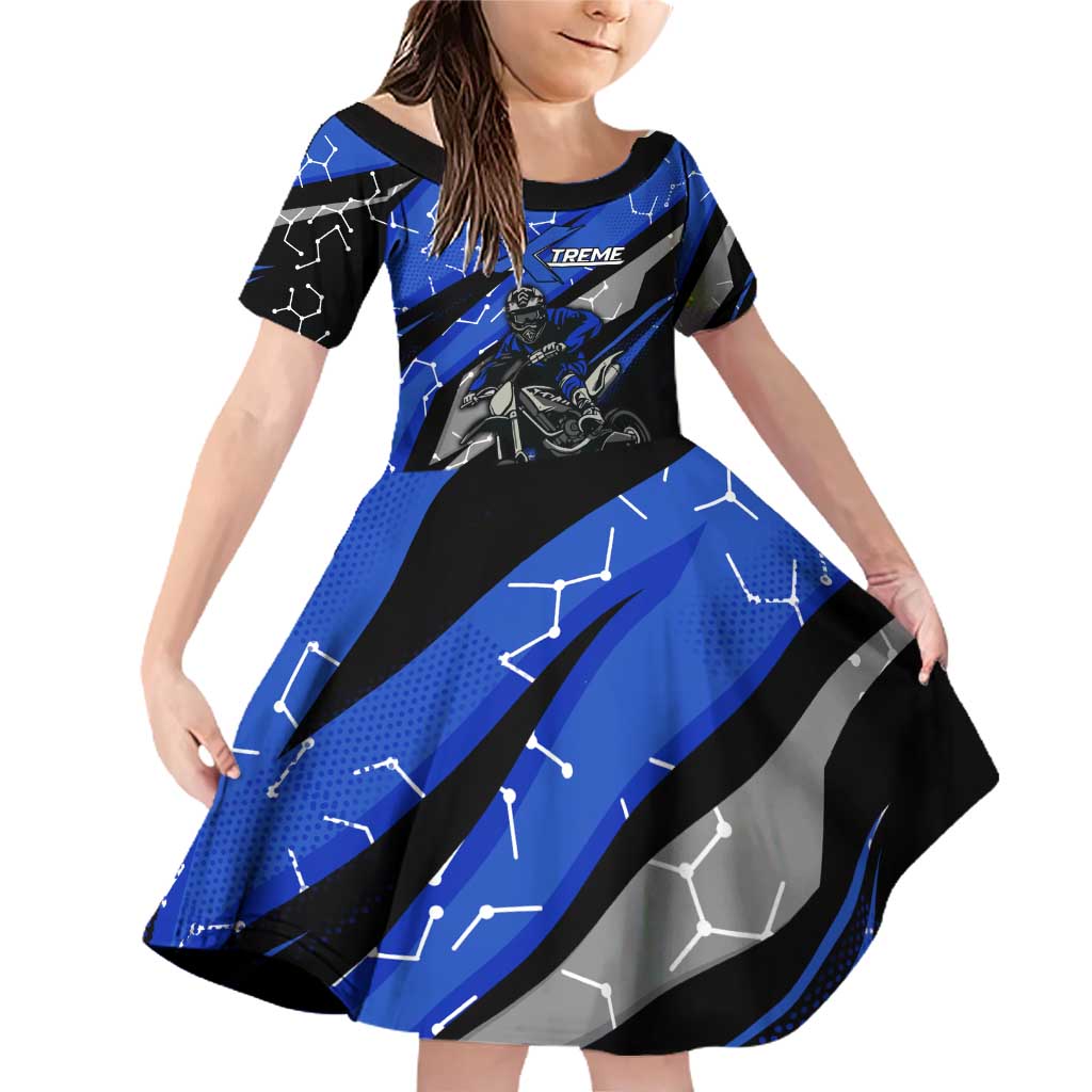 Personalized Extreme Motocross Family Matching Off Shoulder Short Dress and Hawaiian Shirt with Blue Rider – Dirt Bike Racing Design - Wonder Print Shop