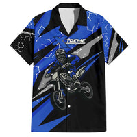 Personalized Extreme Motocross Family Matching Off Shoulder Short Dress and Hawaiian Shirt with Blue Rider – Dirt Bike Racing Design - Wonder Print Shop