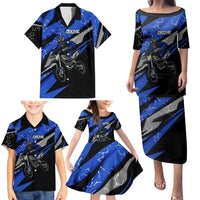 Personalized Extreme Motocross Family Matching Puletasi and Hawaiian Shirt with Blue Rider – Dirt Bike Racing Design - Wonder Print Shop