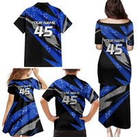 Personalized Extreme Motocross Family Matching Puletasi and Hawaiian Shirt with Blue Rider – Dirt Bike Racing Design - Wonder Print Shop