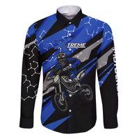 Personalized Extreme Motocross Family Matching Puletasi and Hawaiian Shirt with Blue Rider – Dirt Bike Racing Design - Wonder Print Shop