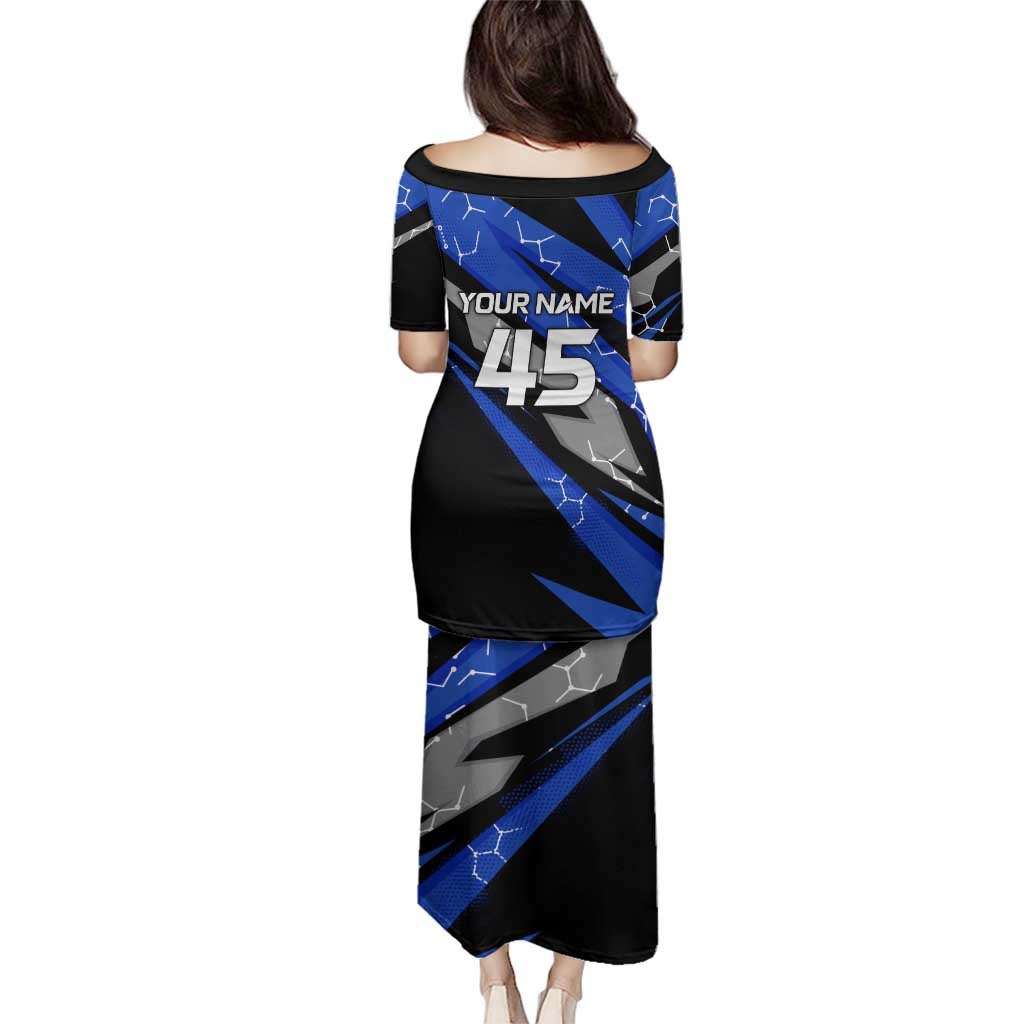 Personalized Extreme Motocross Family Matching Puletasi and Hawaiian Shirt with Blue Rider – Dirt Bike Racing Design - Wonder Print Shop