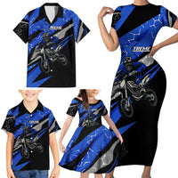 Personalized Extreme Motocross Family Matching Short Sleeve Bodycon Dress and Hawaiian Shirt with Blue Rider – Dirt Bike Racing Design - Wonder Print Shop