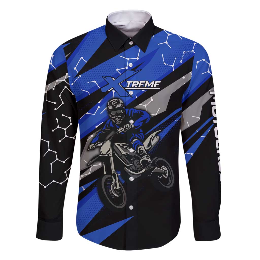 Personalized Extreme Motocross Family Matching Short Sleeve Bodycon Dress and Hawaiian Shirt with Blue Rider – Dirt Bike Racing Design - Wonder Print Shop