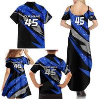 Personalized Extreme Motocross Family Matching Summer Maxi Dress and Hawaiian Shirt with Blue Rider – Dirt Bike Racing Design - Wonder Print Shop