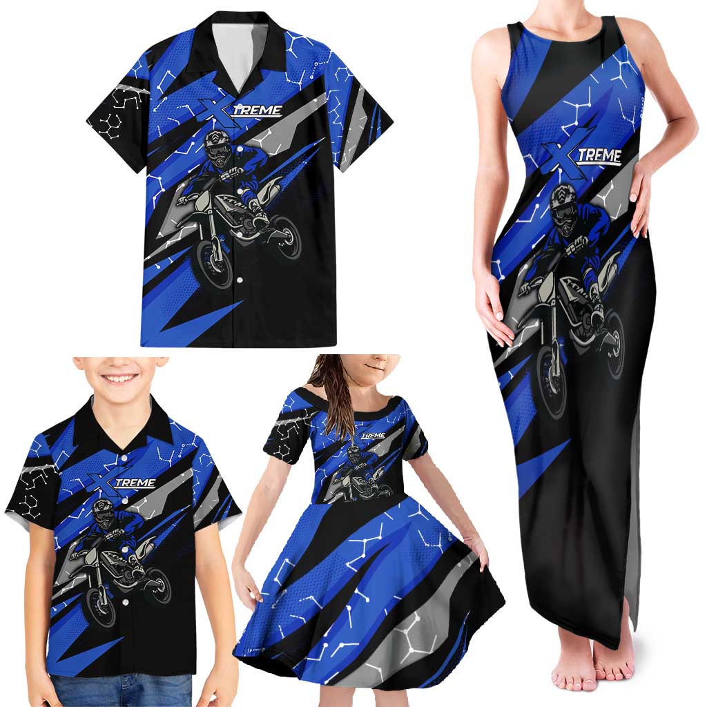 Personalized Extreme Motocross Family Matching Tank Maxi Dress and Hawaiian Shirt with Blue Rider – Dirt Bike Racing Design - Wonder Print Shop