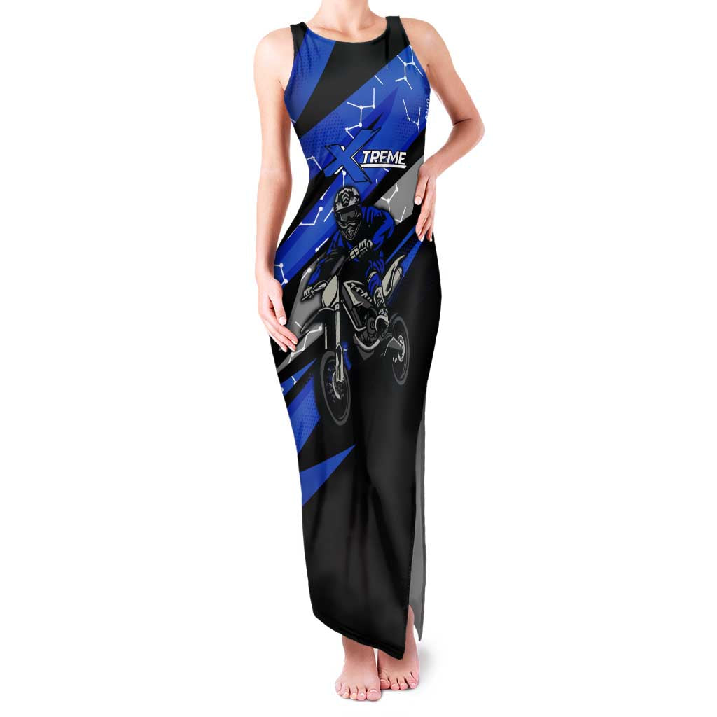 Personalized Extreme Motocross Family Matching Tank Maxi Dress and Hawaiian Shirt with Blue Rider – Dirt Bike Racing Design - Wonder Print Shop