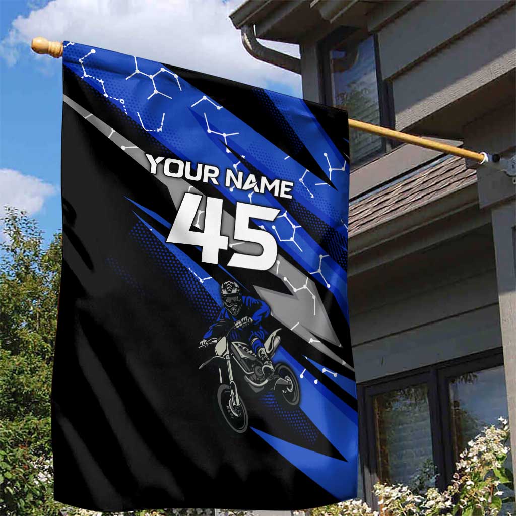 Personalized Extreme Motocross Garden Flag with Blue Rider – Dirt Bike Racing Design - Wonder Print Shop