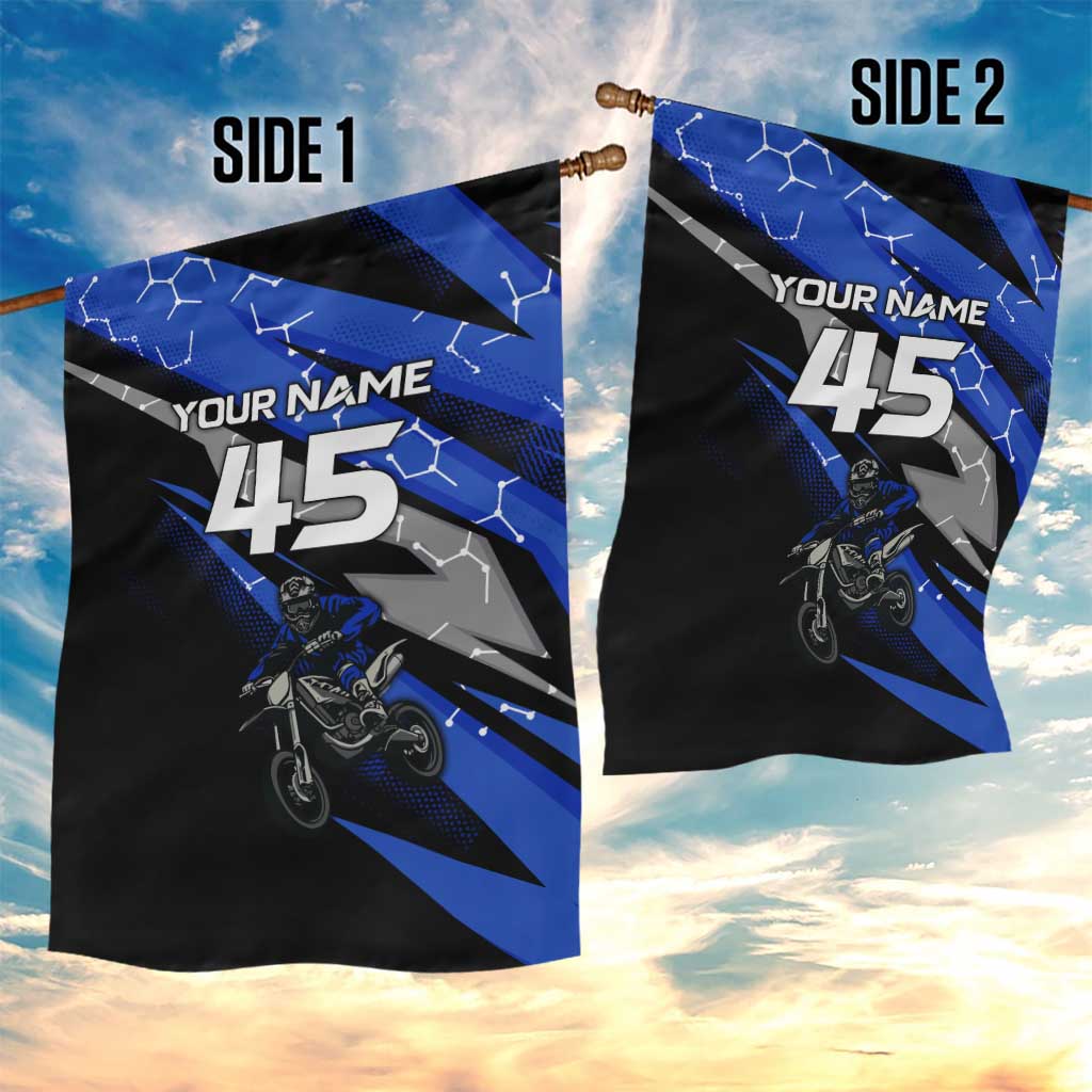 Personalized Extreme Motocross Garden Flag with Blue Rider – Dirt Bike Racing Design - Wonder Print Shop