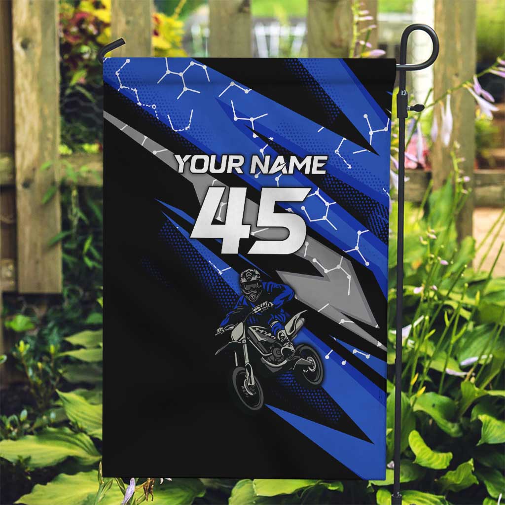 Personalized Extreme Motocross Garden Flag with Blue Rider – Dirt Bike Racing Design - Wonder Print Shop