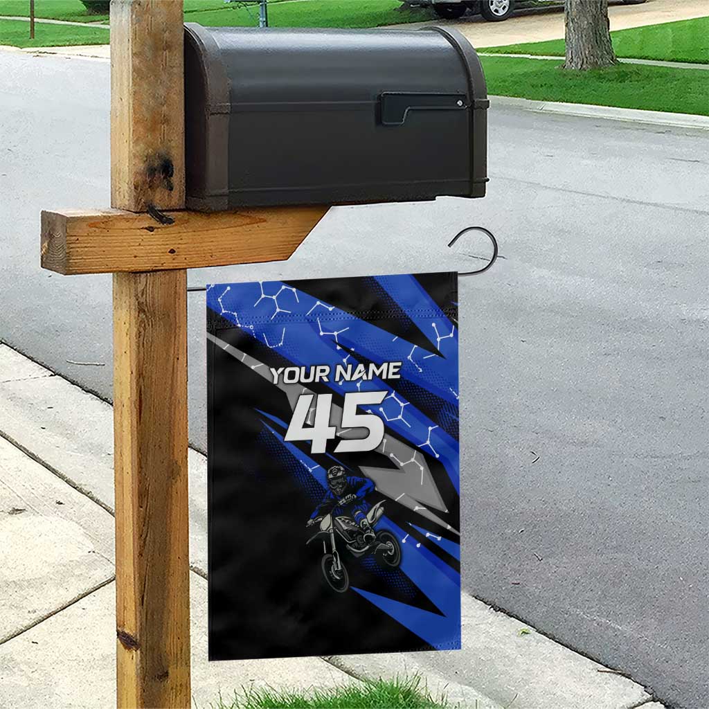 Personalized Extreme Motocross Garden Flag with Blue Rider – Dirt Bike Racing Design - Wonder Print Shop