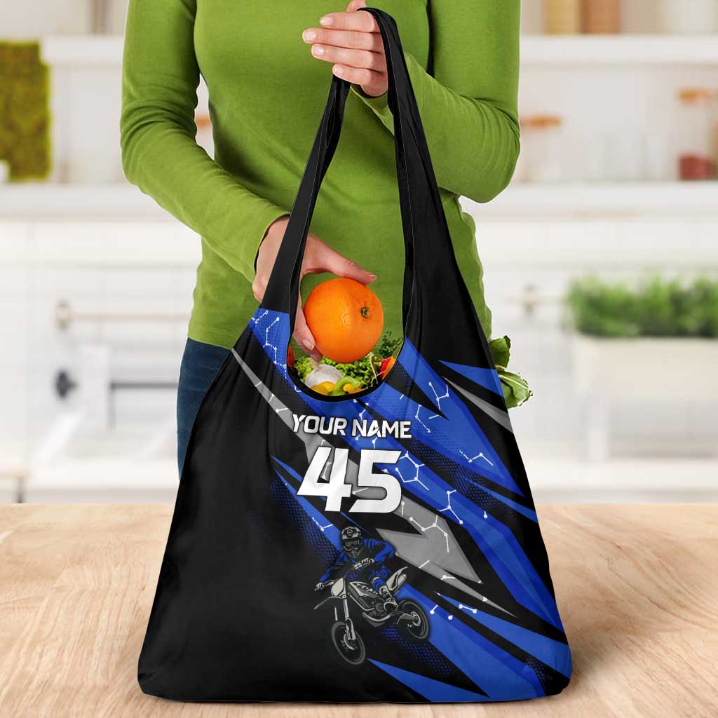 Personalized Extreme Motocross Grocery Bag with Blue Rider – Dirt Bike Racing Design - Wonder Print Shop