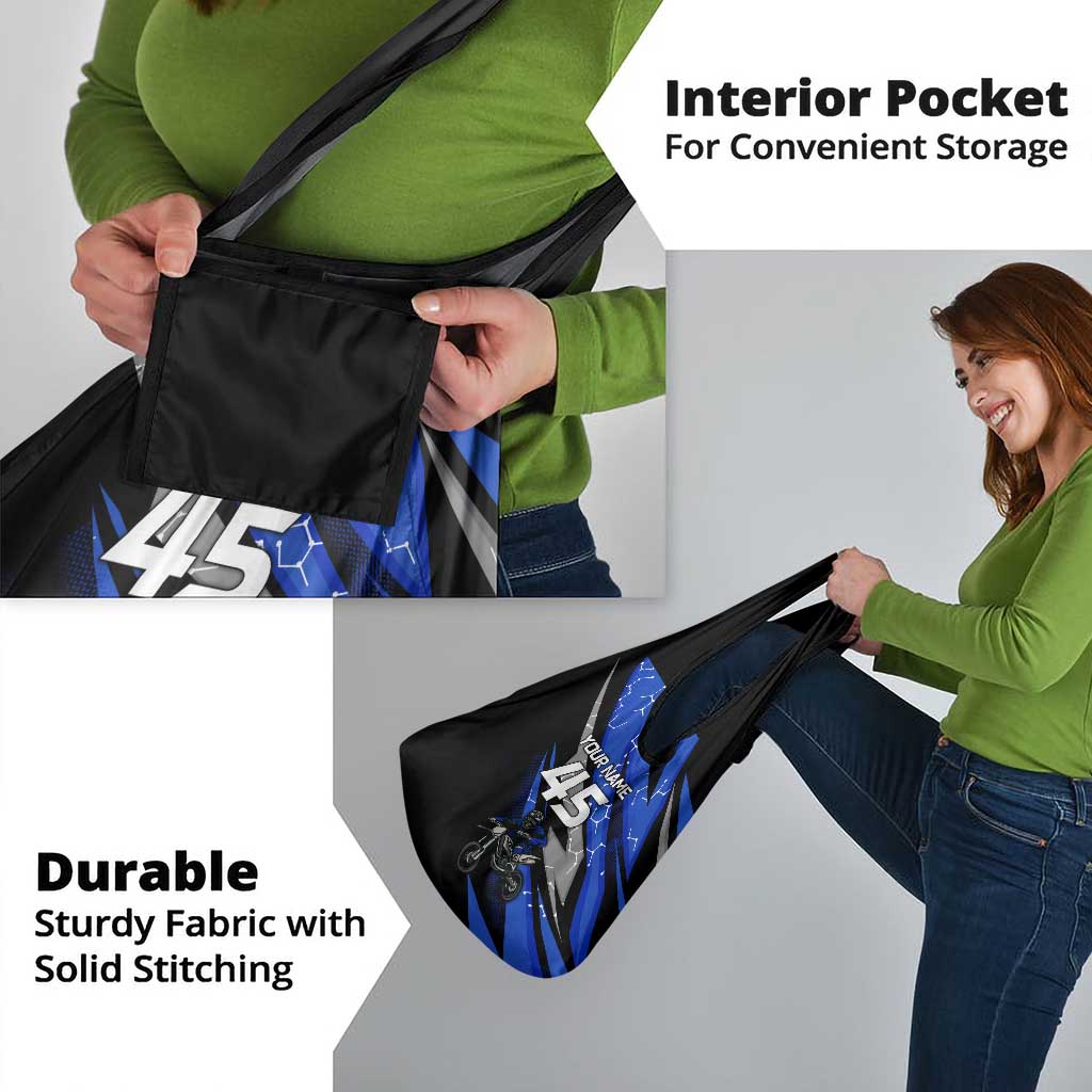 Personalized Extreme Motocross Grocery Bag with Blue Rider – Dirt Bike Racing Design - Wonder Print Shop