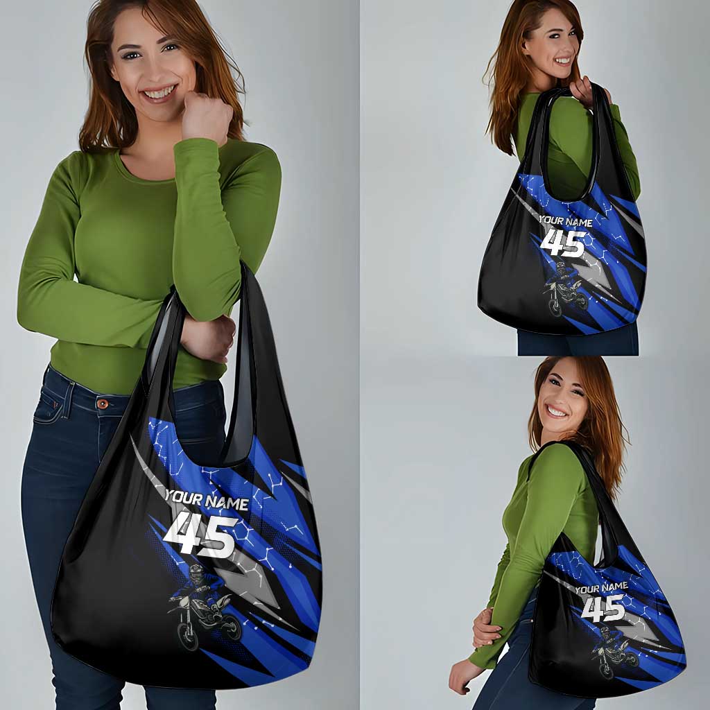 Personalized Extreme Motocross Grocery Bag with Blue Rider – Dirt Bike Racing Design - Wonder Print Shop