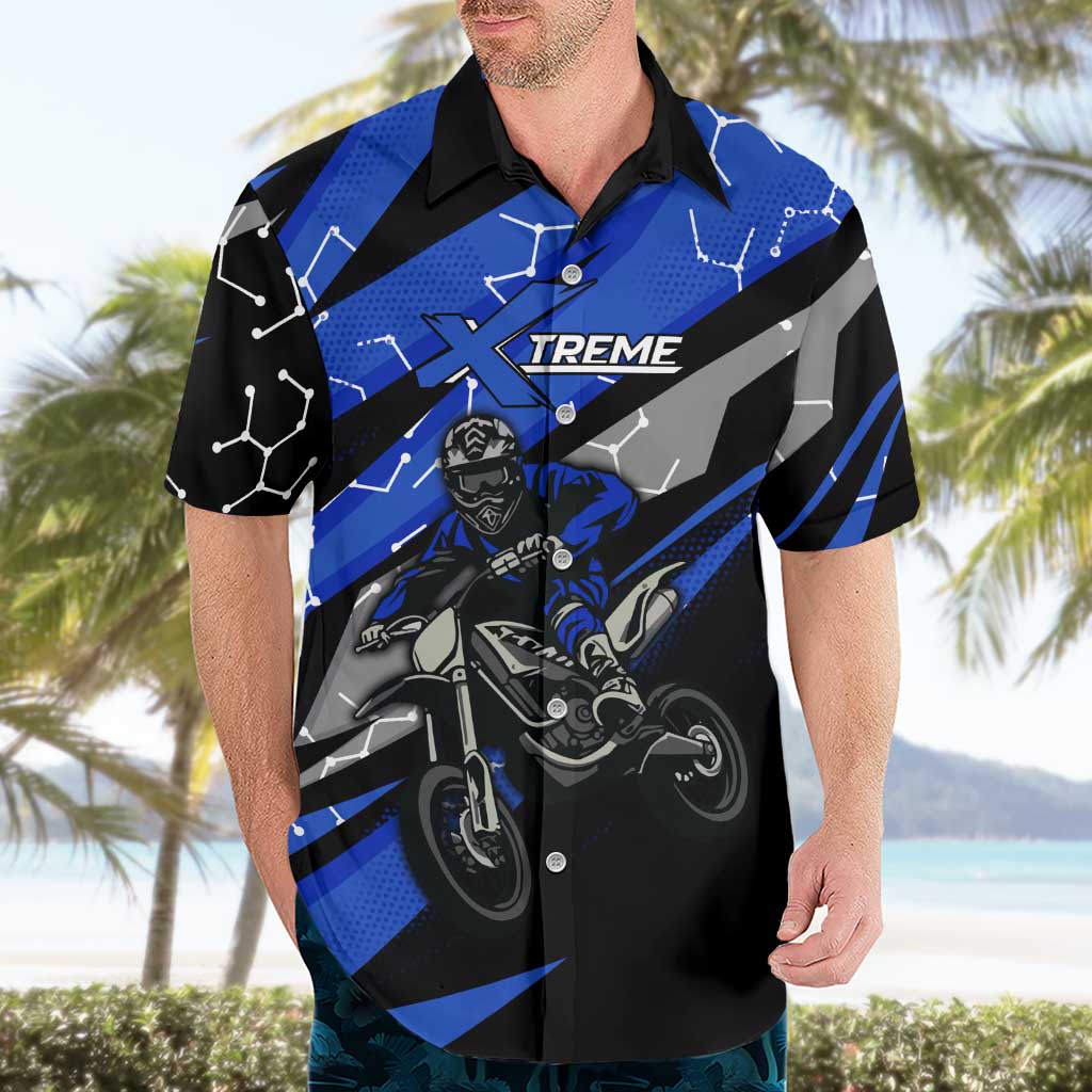 Personalized Extreme Motocross Hawaiian Shirt with Blue Rider – Dirt Bike Racing Design - Wonder Print Shop