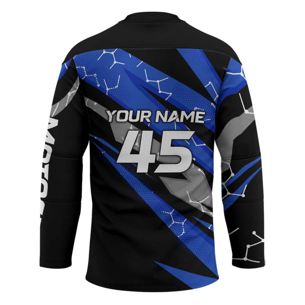 Personalized Extreme Motocross Hockey Jersey with Blue Rider – Dirt Bike Racing Design - Wonder Print Shop