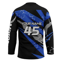 Personalized Extreme Motocross Hockey Jersey with Blue Rider – Dirt Bike Racing Design - Wonder Print Shop