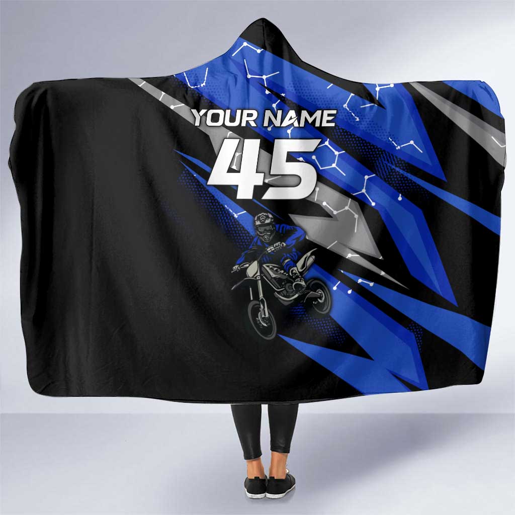 Personalized Extreme Motocross Hooded Blanket with Blue Rider – Dirt Bike Racing Design - Wonder Print Shop