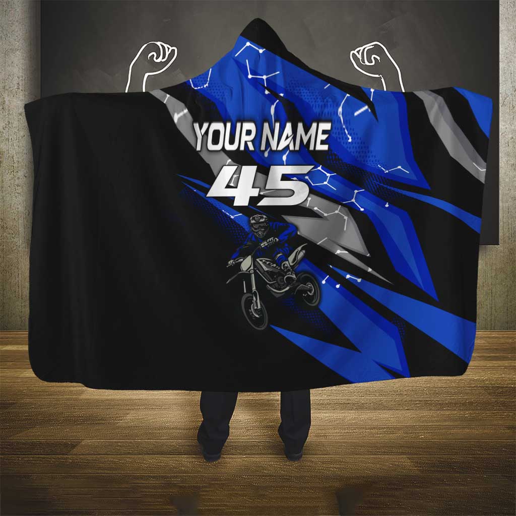 Personalized Extreme Motocross Hooded Blanket with Blue Rider – Dirt Bike Racing Design - Wonder Print Shop