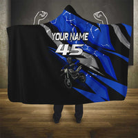 Personalized Extreme Motocross Hooded Blanket with Blue Rider – Dirt Bike Racing Design - Wonder Print Shop