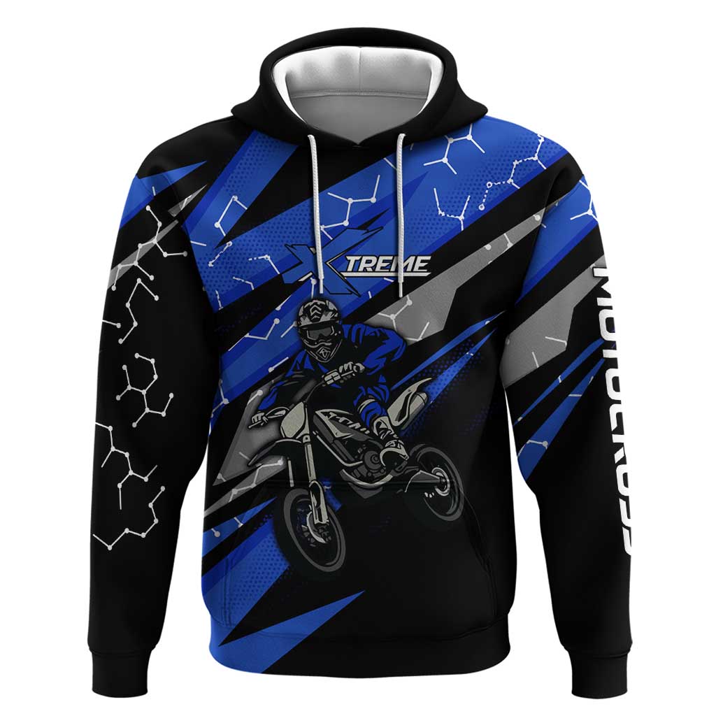 Personalized Extreme Motocross Hoodie with Blue Rider – Dirt Bike Racing Design - Wonder Print Shop
