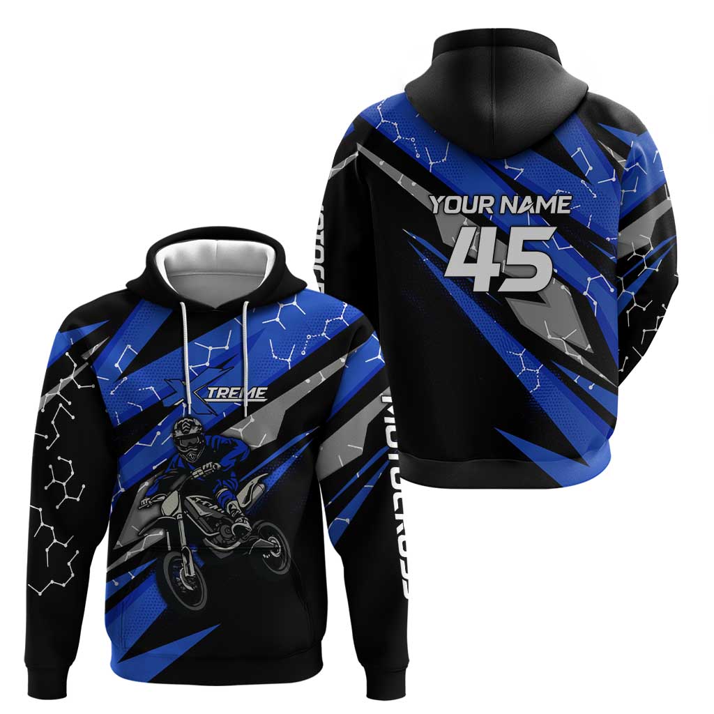 Personalized Extreme Motocross Hoodie with Blue Rider – Dirt Bike Racing Design - Wonder Print Shop