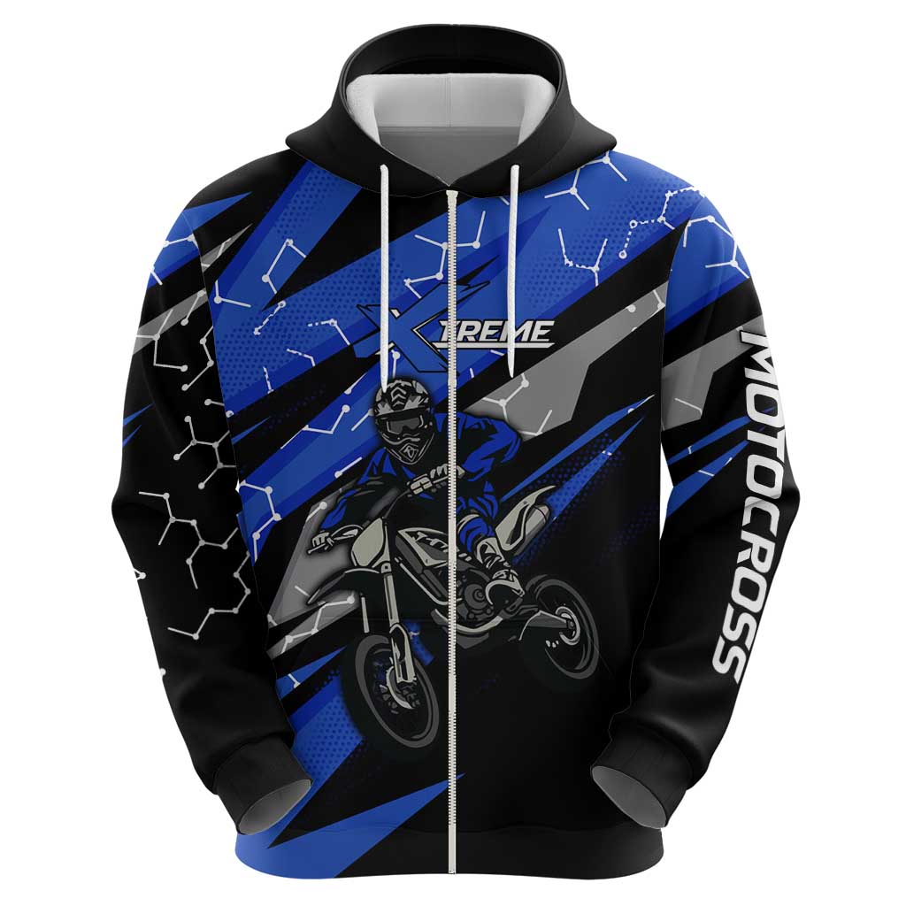 Personalized Extreme Motocross Hoodie with Blue Rider – Dirt Bike Racing Design - Wonder Print Shop