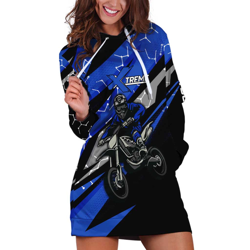 Personalized Extreme Motocross Hoodie Dress with Blue Rider – Dirt Bike Racing Design - Wonder Print Shop