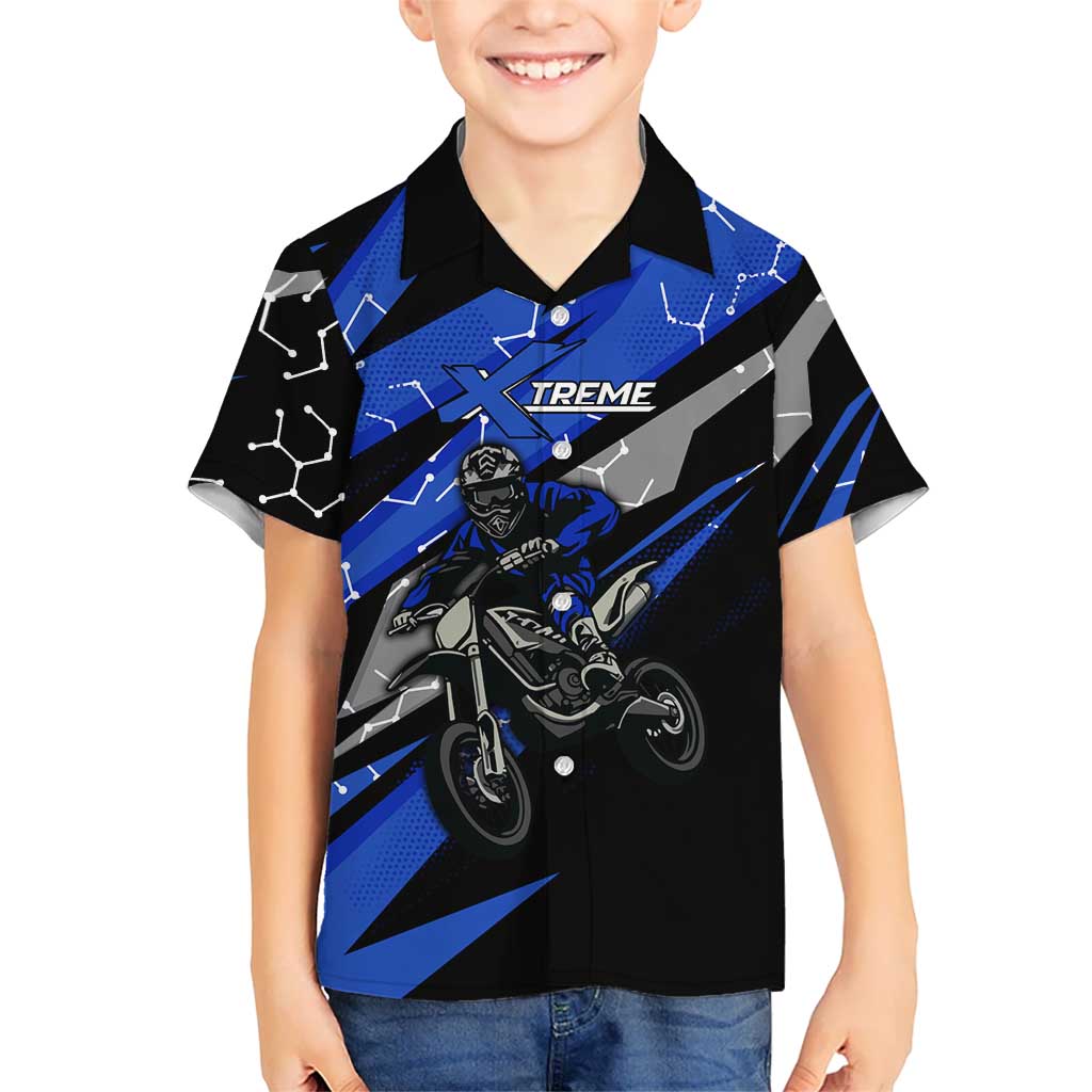 Personalized Extreme Motocross Kid Hawaiian Shirt with Blue Rider – Dirt Bike Racing Design - Wonder Print Shop