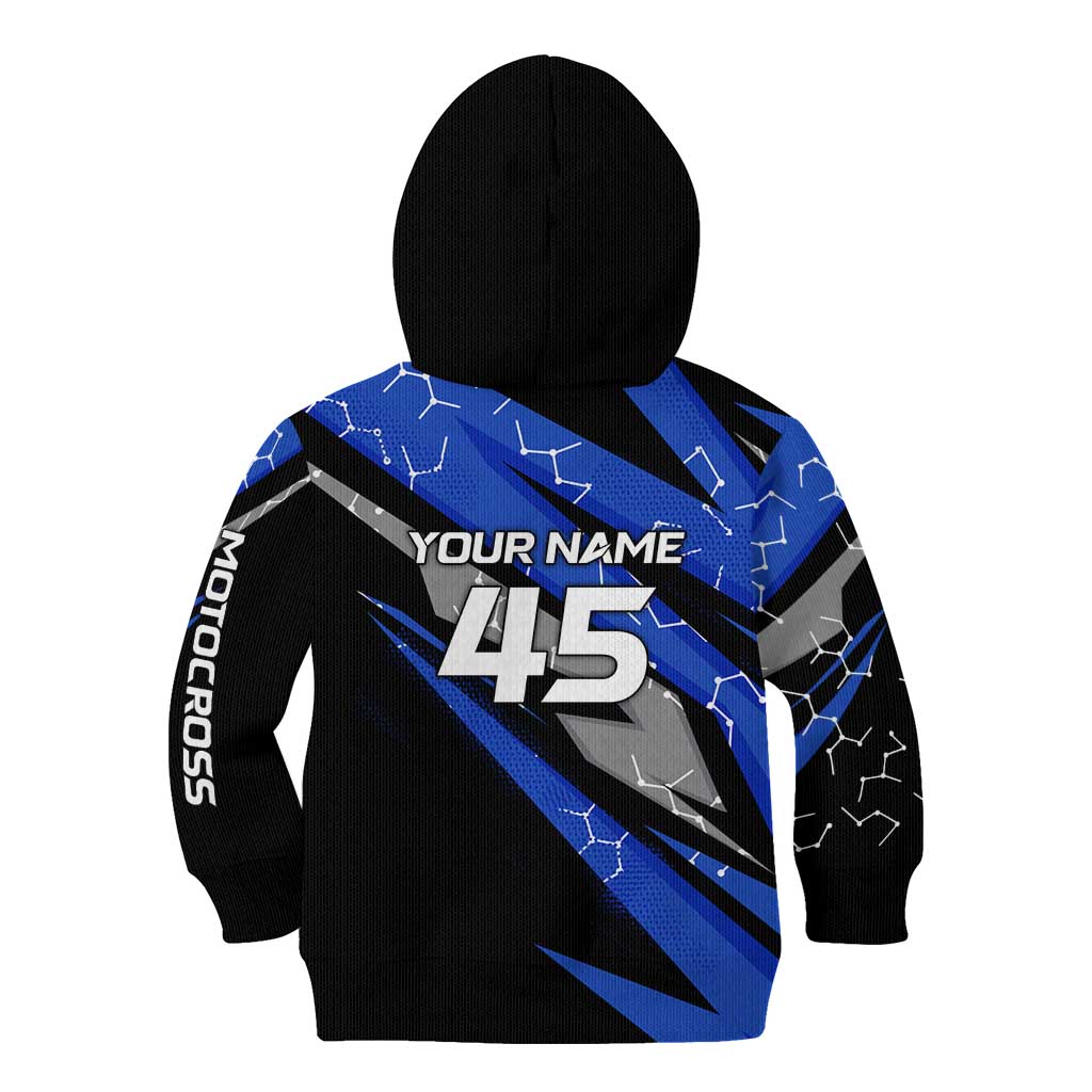 Personalized Extreme Motocross Kid Hoodie with Blue Rider – Dirt Bike Racing Design - Wonder Print Shop
