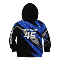 Personalized Extreme Motocross Kid Hoodie with Blue Rider – Dirt Bike Racing Design - Wonder Print Shop