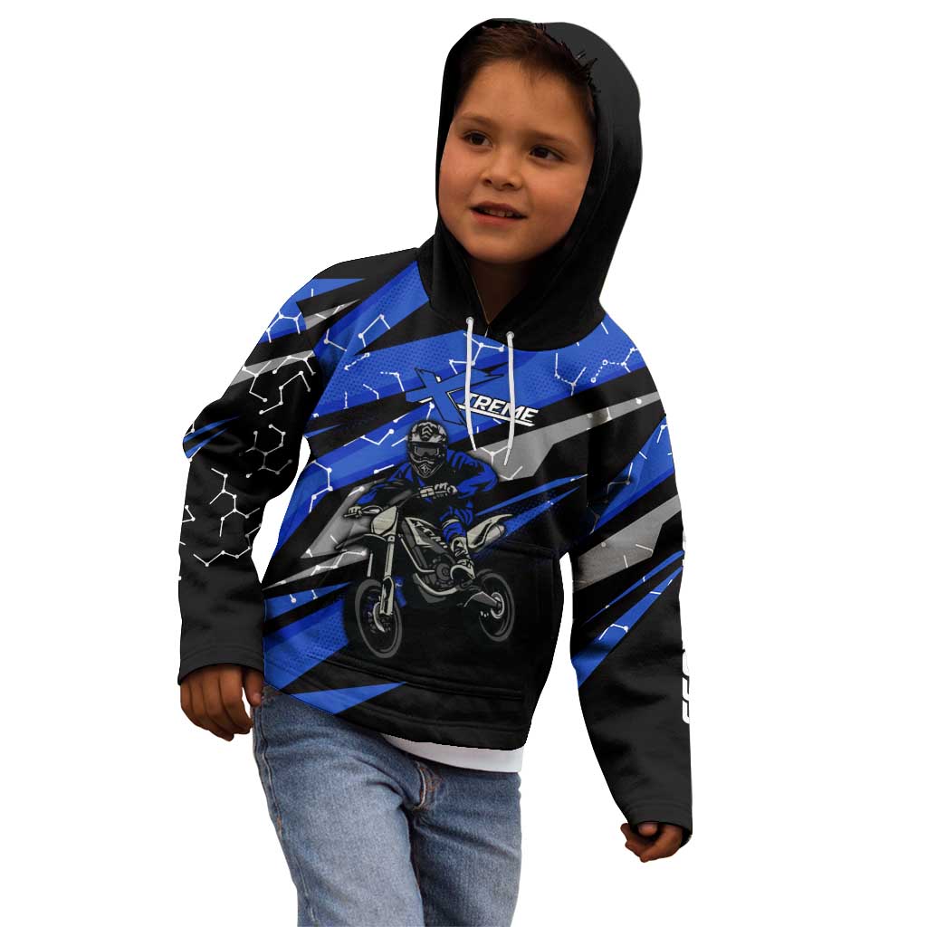 Personalized Extreme Motocross Kid Hoodie with Blue Rider – Dirt Bike Racing Design - Wonder Print Shop