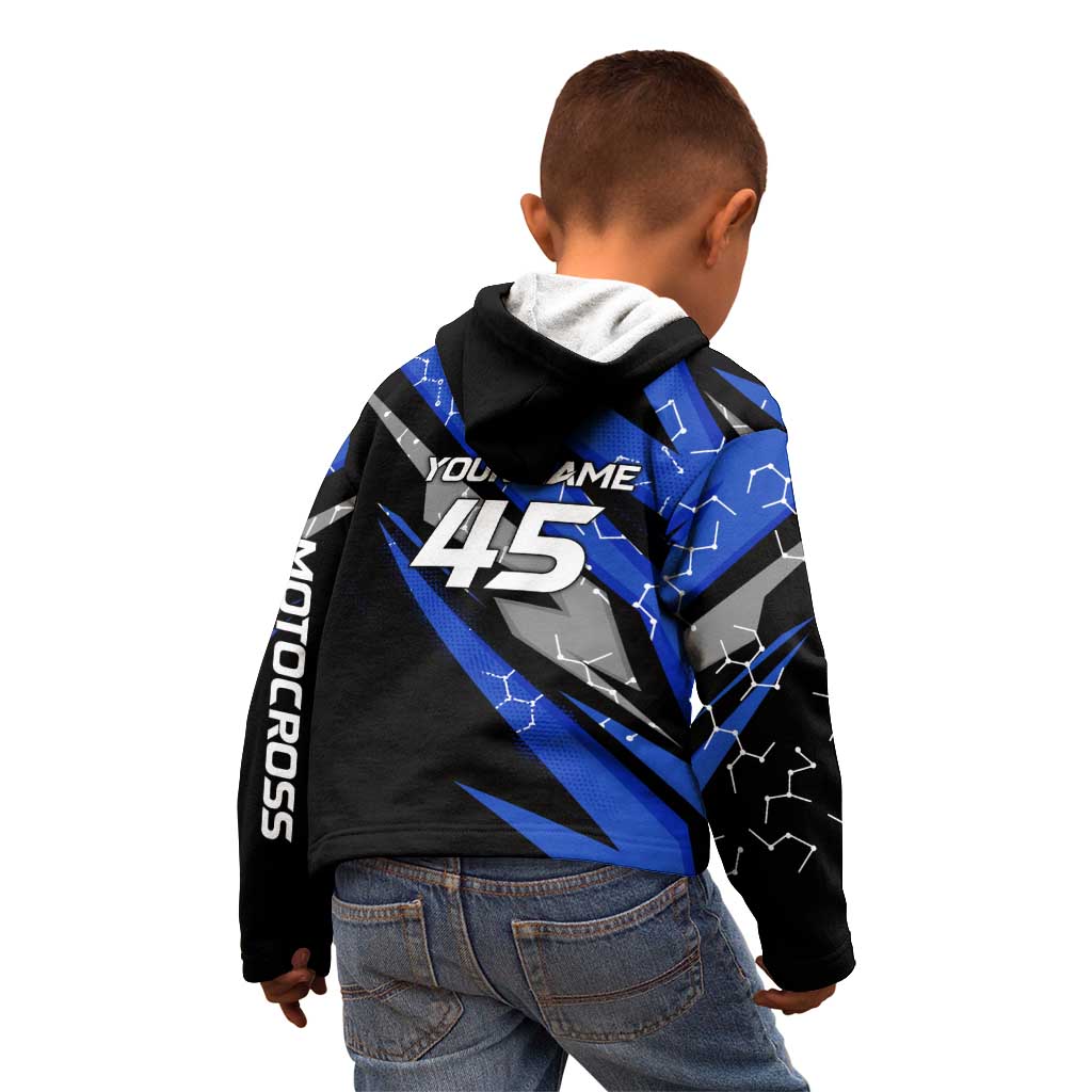 Personalized Extreme Motocross Kid Hoodie with Blue Rider – Dirt Bike Racing Design - Wonder Print Shop