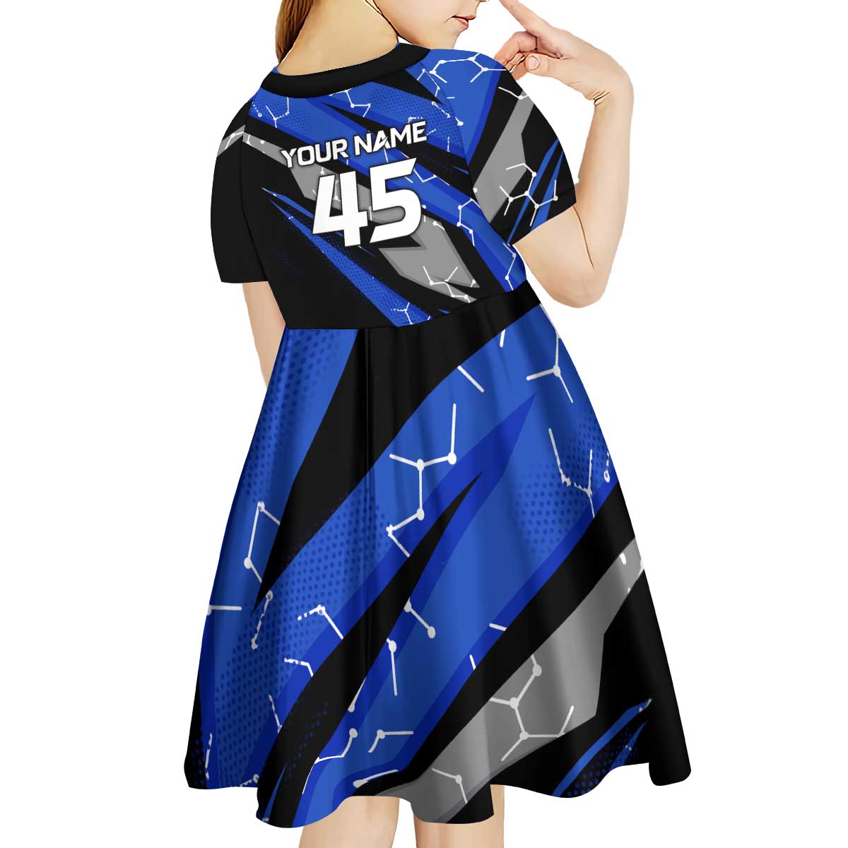 Personalized Extreme Motocross Kid Short Sleeve Dress with Blue Rider – Dirt Bike Racing Design - Wonder Print Shop