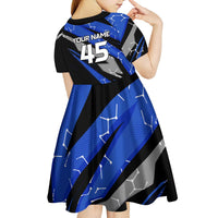 Personalized Extreme Motocross Kid Short Sleeve Dress with Blue Rider – Dirt Bike Racing Design - Wonder Print Shop