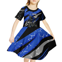 Personalized Extreme Motocross Kid Short Sleeve Dress with Blue Rider – Dirt Bike Racing Design - Wonder Print Shop