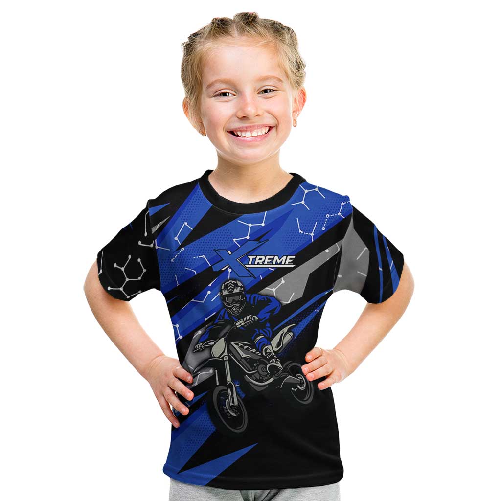 Personalized Extreme Motocross Kid T Shirt with Blue Rider – Dirt Bike Racing Design - Wonder Print Shop