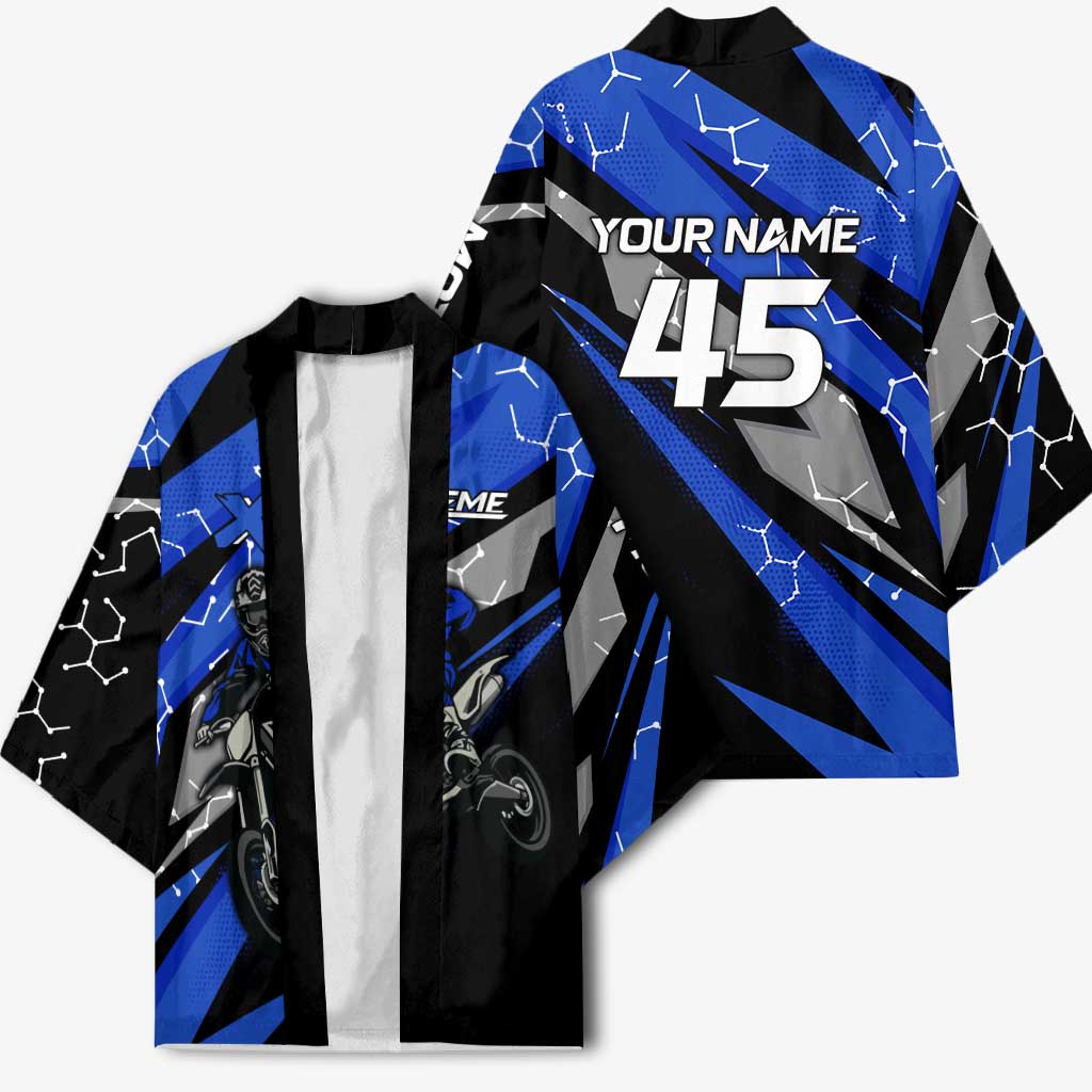 Personalized Extreme Motocross Kimono with Blue Rider – Dirt Bike Racing Design - Wonder Print Shop