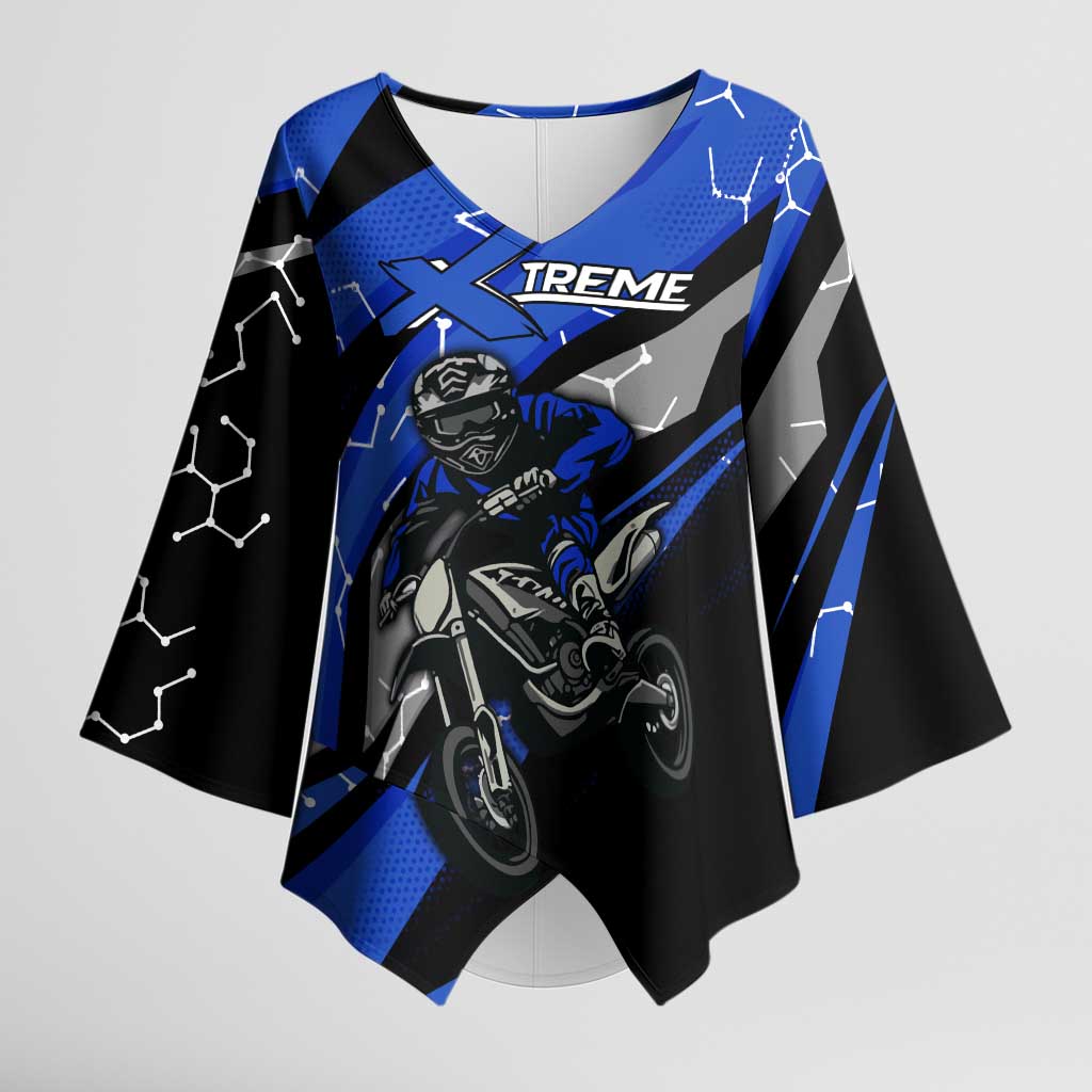 Personalized Extreme Motocross Kimono Sleeve Blouse with Blue Rider – Dirt Bike Racing Design - Wonder Print Shop